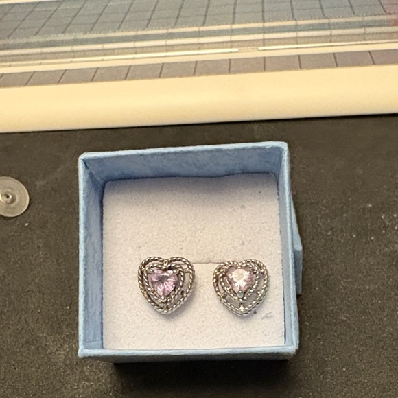 Sterling Silver and Heart Earrings with Amethyst Stone - Picture 3 of 6